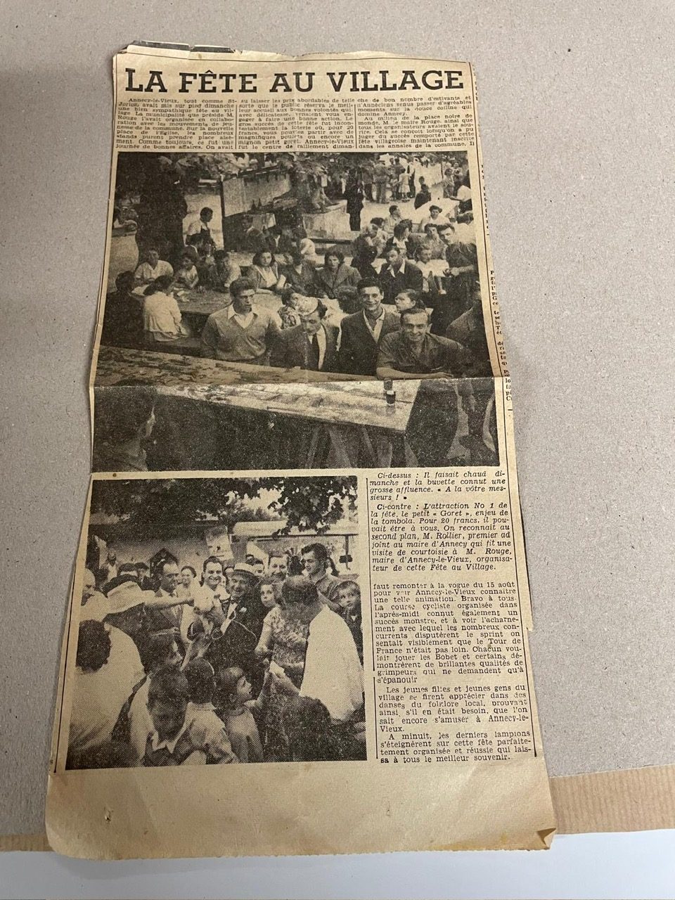 Coupure de presse 'La Fête au Village' : buvette, tombola du petit goret, danses folkloriques à Annecy-le-Vieux
